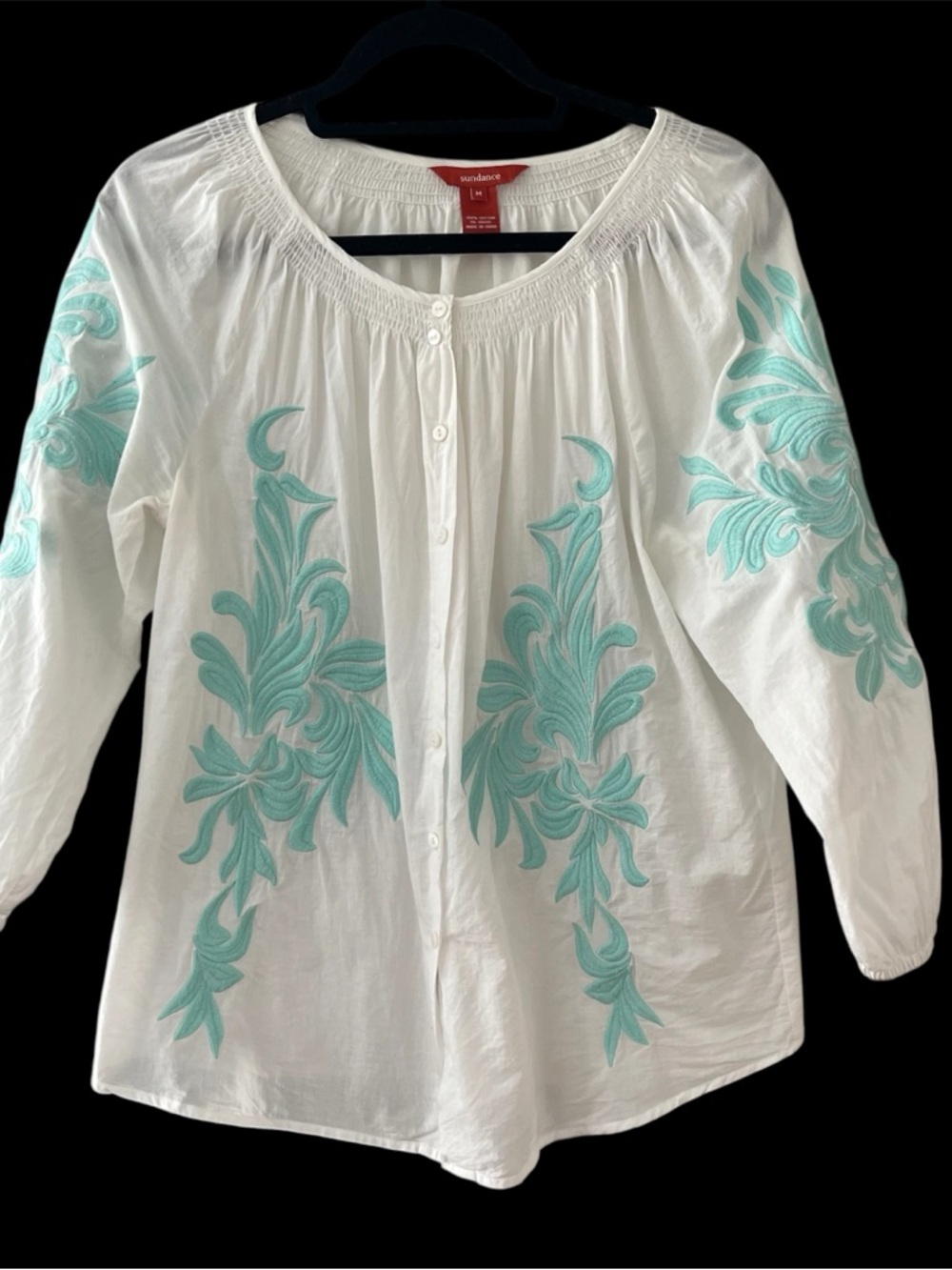 Sundance Embroidered Peasant Cotton Top White Size Medium - Picture 2 of 4